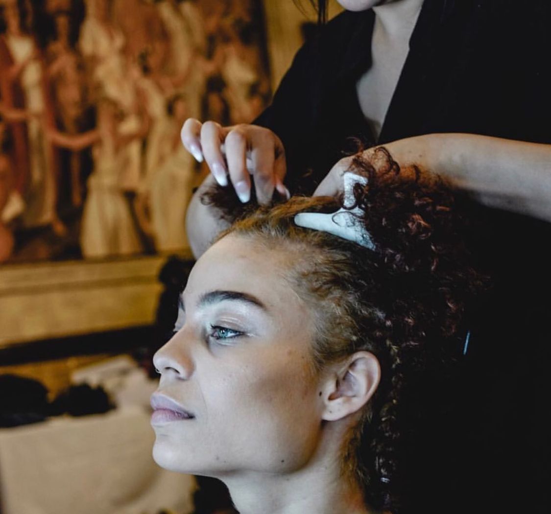 Hair and makeup close-up on set