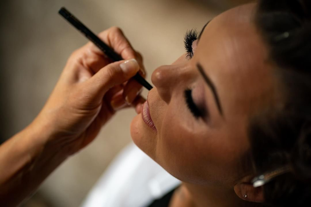 Close-up bridal makeup application